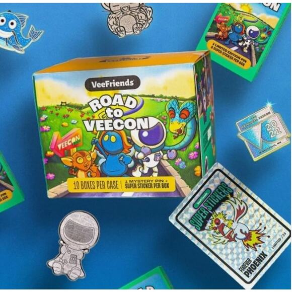 SEE PHOTO Veefriends Road to Veecon Tremendous Tiger Green Ice Super Sticker+Pin - Picture 10 of 12